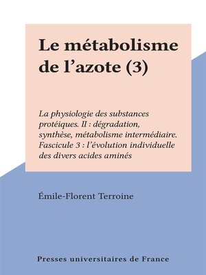 cover image of Le métabolisme de l'azote (3)
